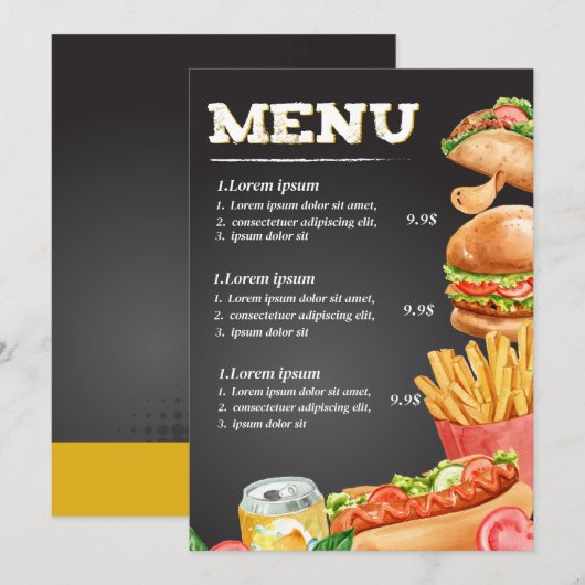 Menu du restaurant de fastfood (Devant / Derrière)