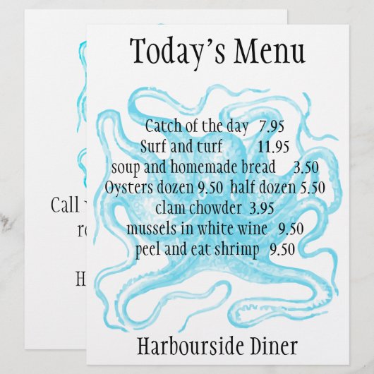 Menu du restaurant de fruits de mer (Devant / Derrière)