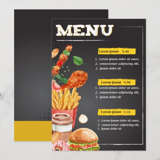 Menu du restaurant de restauration rapide (Devant / Derrière)