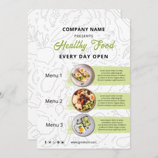 Menu du restaurant de traiteur en aliments frais e (Devant / Derrière)