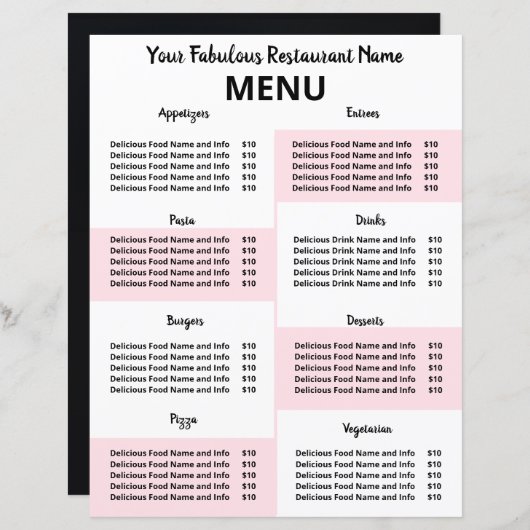 Menu du restaurant jetable pour Covid-19 Pink (Devant / Derrière)