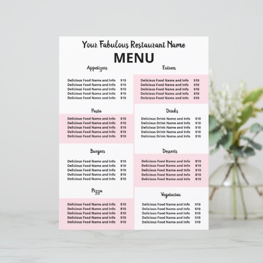 Menu du restaurant jetable pour Covid-19 Pink (Debout devant)