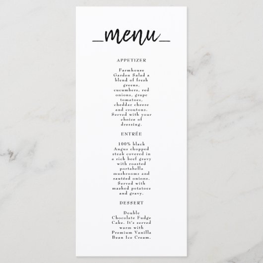 Menu du Salon de Café Restaurant (Devant)