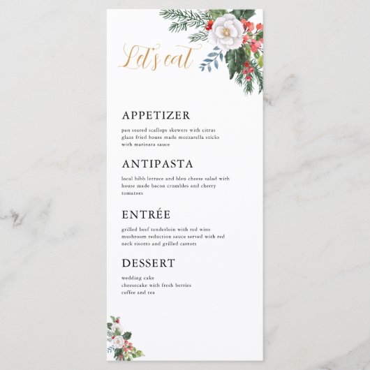Menu du Shower de Mariage de Noël en Hiver Mangeon (Devant)