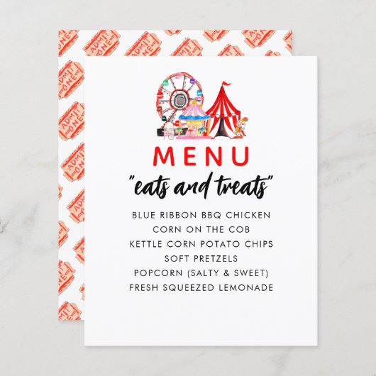 Menu du spectacle de fête d'anniversaire du Carnav (Devant / Derrière)