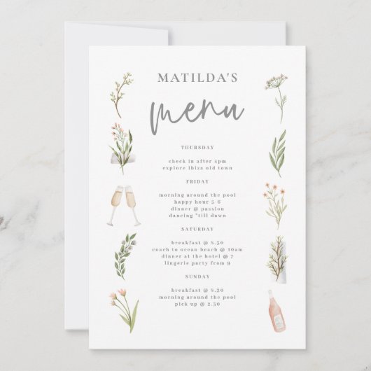 Menu du week-end de fleurs d'aquarelle (Devant)