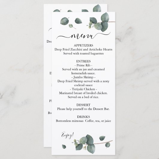 Menu Dual Eucalyptus Greenery Wedding (Voorkant / Achterkant)