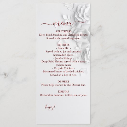 Menu Dual Floral Rozen Wedding (Achterkant)