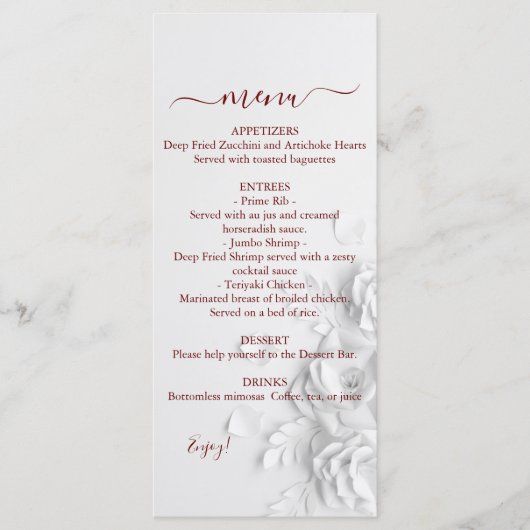 Menu Dual Floral Rozen Wedding (Voorkant)