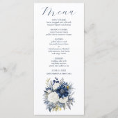 Menu Dusty Blue et Navy Floral Mariage élégant (Devant)