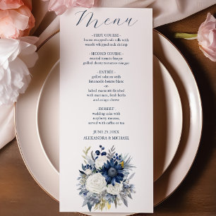 Menu Dusty Blue et Navy Floral Mariage élégant