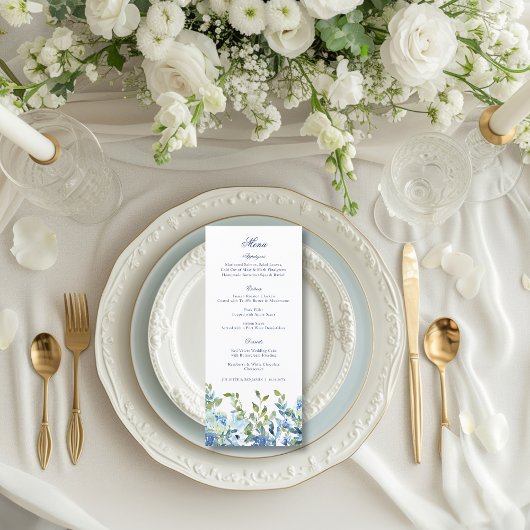 Menu Dusty Blue et Navy Floral Wedding Réception