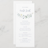 Menu Dusty Blue Fleur sauvage Boho Mariage Nom d'hôte (Devant / Derrière)