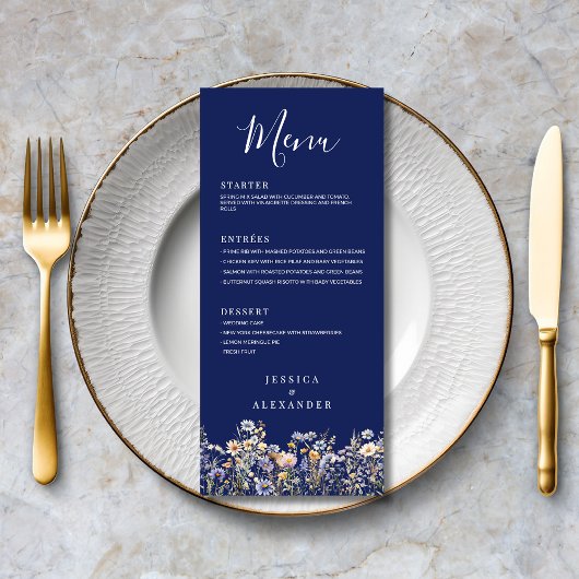 Menu Dusty Blue Fleurs sauvages Formal Elegant Mariage 