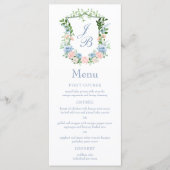 Menu Dusty Blue Floral Crest Wedding (Voorkant)