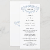 Menu Dusty Blue Floral Line Art Wedding Flat (Devant / Derrière)