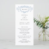 Menu Dusty Blue Floral Line Art Wedding Flat (Debout devant)
