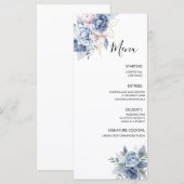 Menu Dusty Blue Floral Mariage (Devant / Derrière)