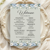 Menu Dusty Blue Floral Sage Green Mariage Réception