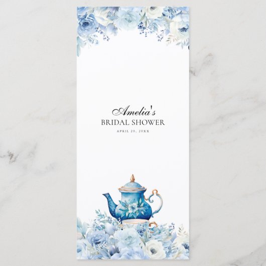 Menu Dusty Blue Floral Tea Party (Dos)