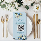 Menu Dusty Blue Gold Parties scintillant Floral QR Code