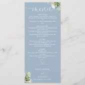 Menu Dusty Blue Greenery Heart Script Dîner Mariage (Devant)