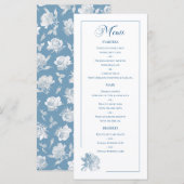 Menu Dusty Blue Line Art Rose Dinner Details Wedding (Devant / Derrière)