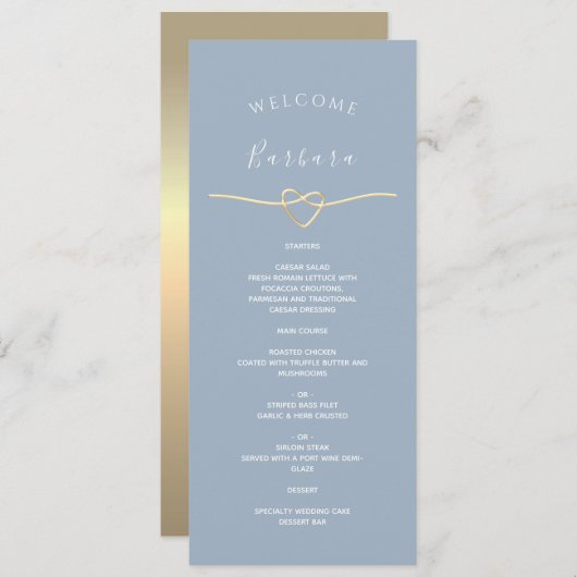 Menu Dusty Blue Mariage avec nom d'hôte (Devant / Derrière)