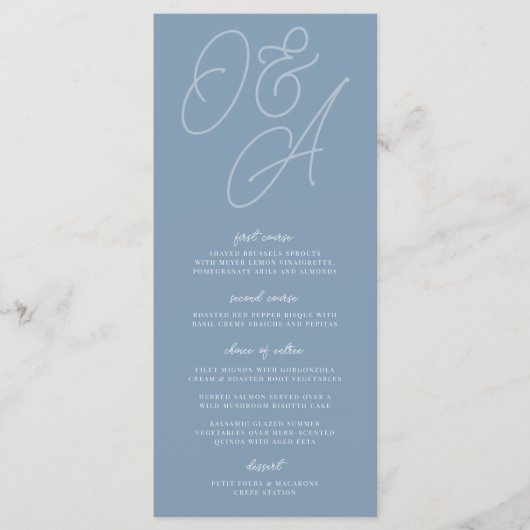 Menu Dusty Blue | Mariage de monogramme de filigrane de (Devant)