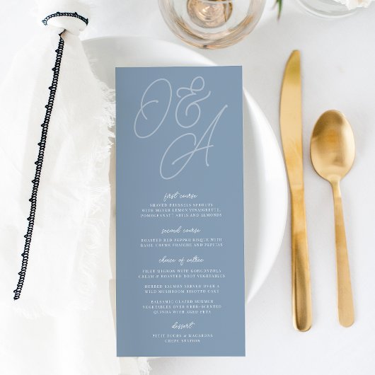 Menu Dusty Blue | Mariage de monogramme de filigrane de