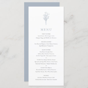Menu Dusty Blue Minimalist Floral Bouquet Mariage