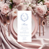 Menu Dusty Blue Monogram Mariage de couronne botanique