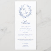 Menu Dusty Blue Monogram Mariage de couronne botanique (Devant)
