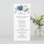 Menu Dusty Blue Navy Champagne Ivory Floral Mariage (Debout devant)