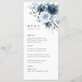 Menu Dusty Blue Navy Floral Wedding Reception Dinner (Devant)