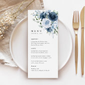 Menu Dusty Blue Navy Floral Wedding Reception Dinner