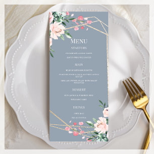 Menu Dusty Blue   Or   Mariage floral rose pâle