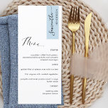 Menu Dusty Blue Personnalisé avec nom d'hôte Elegant<br><div class="desc">Pourquoi passer à l'endroit cartes et cartes de menu quand vous pouvez avoir un élégant menu tout-en-un élégant personnalisé avec chaque nom d'invité! Contemporain, simple et élégant design avec belle calligraphie manuscrite moderne. Baguer sur le coin supérieur droit dans un ton bleu poussiéreux avec nom d'invité en noir. Retour dans...</div>