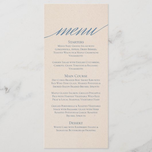 Menu Dusty Blue Script Typography Wedding (Devant)