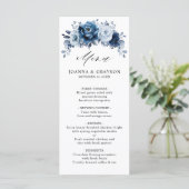 Menu Dusty Blue Slate Navy Floral Botanal Mariage (Debout devant)