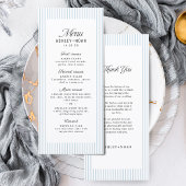 Menu Dusty Blue Striped Elegance Classy Wedding