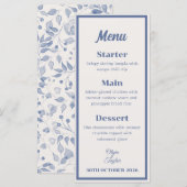 Menu Dusty Blue Watercolor Floral Wedding (Devant / Derrière)