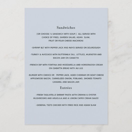 Menu Dusty Blue Watercolor Mariage (Dos)