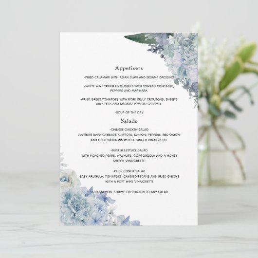 Menu Dusty Blue Watercolor Mariage (Debout devant)