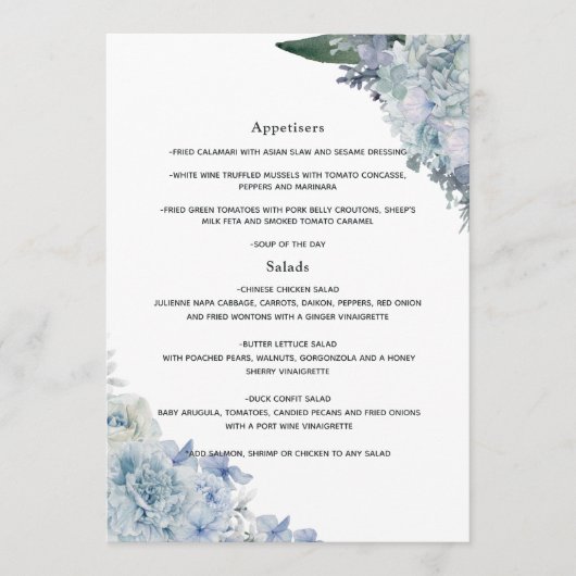 Menu Dusty Blue Watercolor Mariage (Devant)