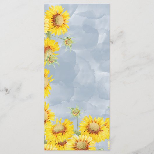 Menu Dusty Blue Watercolor Sunflowers Monogram Mariage (Dos)