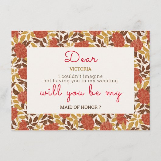 Menu Dusty Brunt Orange Peony Flowers Mariage de automn (Devant)