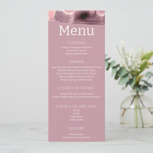 Menu Dusty Rose Mauve Mariage moderne (Debout devant)