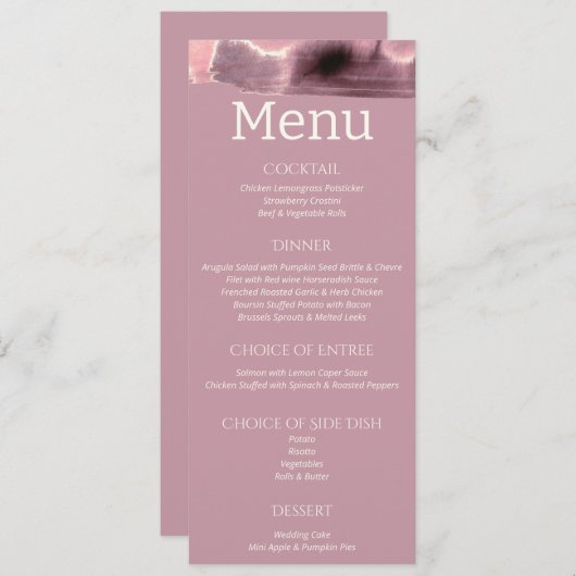 Menu Dusty Rose Mauve Mariage moderne (Devant / Derrière)