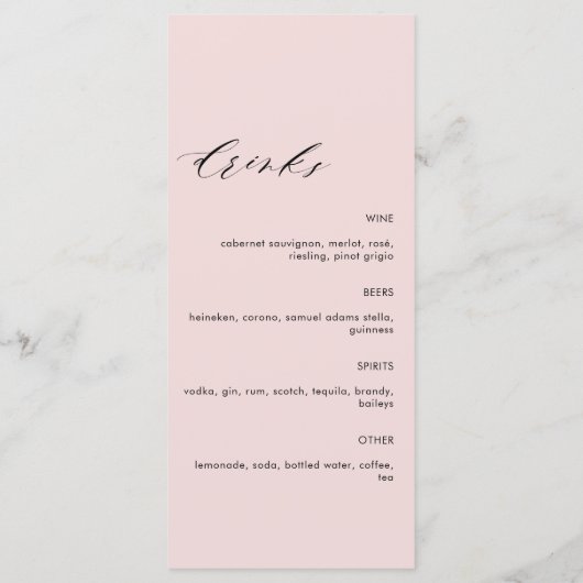 Menu Dusty Rose Nom du client Mariage Nourriture et boi (Dos)